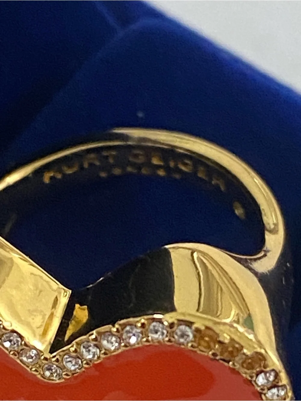 Kurt Geiger Evil Eye Heart Cocktail Ring Gold Tone Orange Enamel Size 7